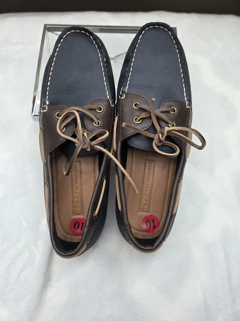 Tommy Hilfiger Men's Boat Shoes Navy Brown Leather Lace Up Loafers US 10 EU 43